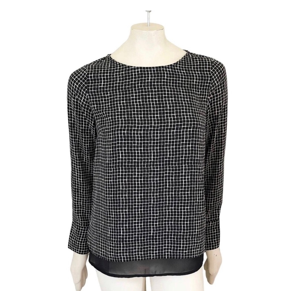 NWOT Chiffon Check Grid Black White Long Sleeve Blouse S Fall Winter The Limited